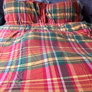 Queen Duvet Cover & Matching Pillow Cases- Fall/Winter Orange tone plaid-cotton